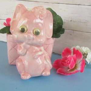 Pink mouse & basket planter - Mid century decor - baby girl gift - baby shower